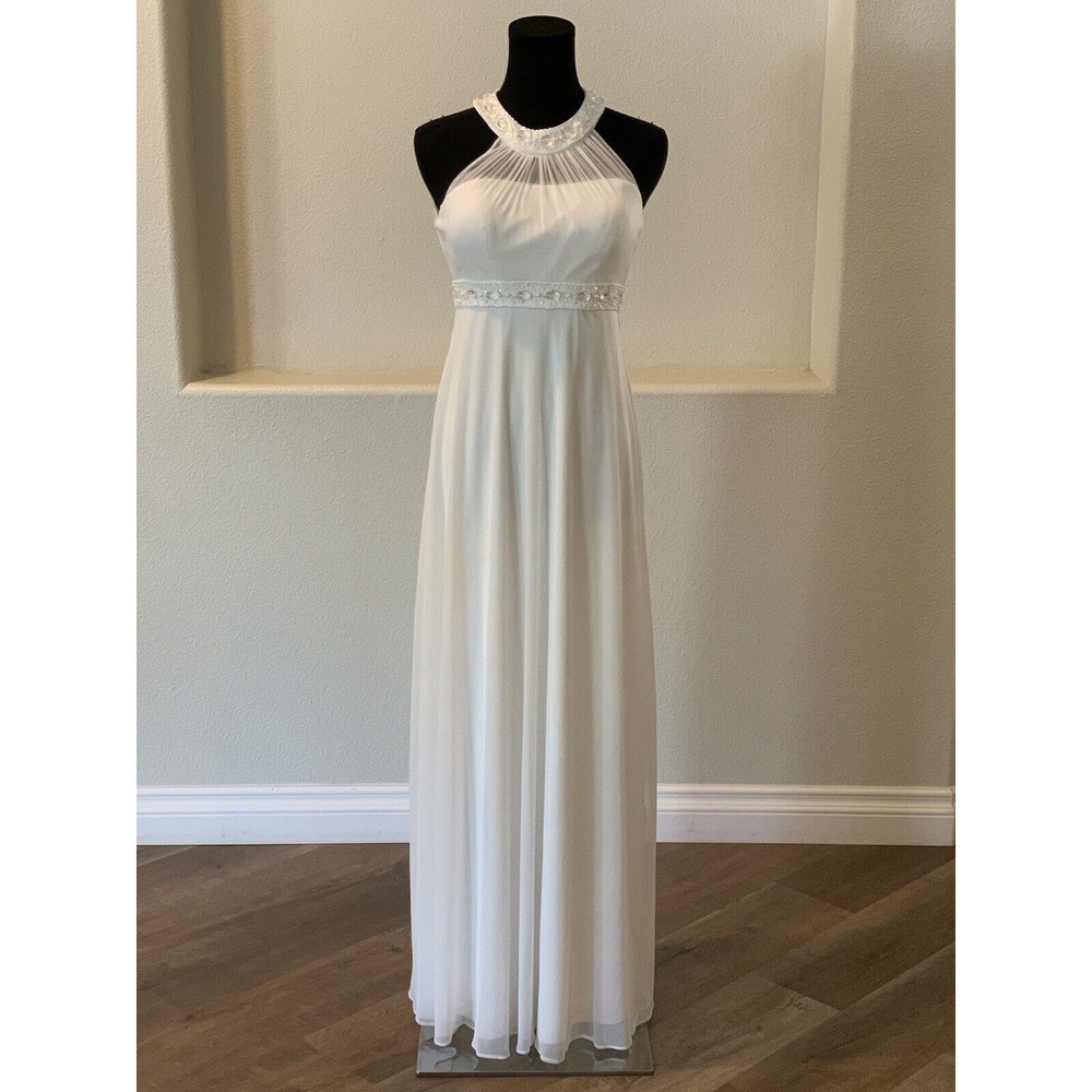 Size 2 White Chiffon Maxi Sheer Halter Flowy Cocktail Wedding Dress Gown